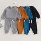 TODDLER BABY BOYS GIRLS 2PCS FALL OUTFITS LONG SLEEVE SPLIT HEM TOPS POCKET PANTS SOLID COLOR CLOTHES SETS