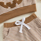 TODDLER BOYS HALLOWEEN 2PCS PANTS SETS LONG SLEEVE O NECK PUMPKIN EMBROIDERY TOPS STRIPED PANTS SETS