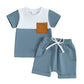 TODDLER BABY BOY 2PCS SUMMER CLOTHES COLOR BLOCK SHORT SLEEVE T-SHIRT SHORTS SET
