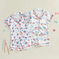 TODDLER GIRLS PATRIOTIC PAJAMAS SET SUMMER STAR/BOW PRINT BUTTON UP SHORT SLEEVES SHIRT WITH ELASTIC SHORTS FOR LOUNGEWEAR