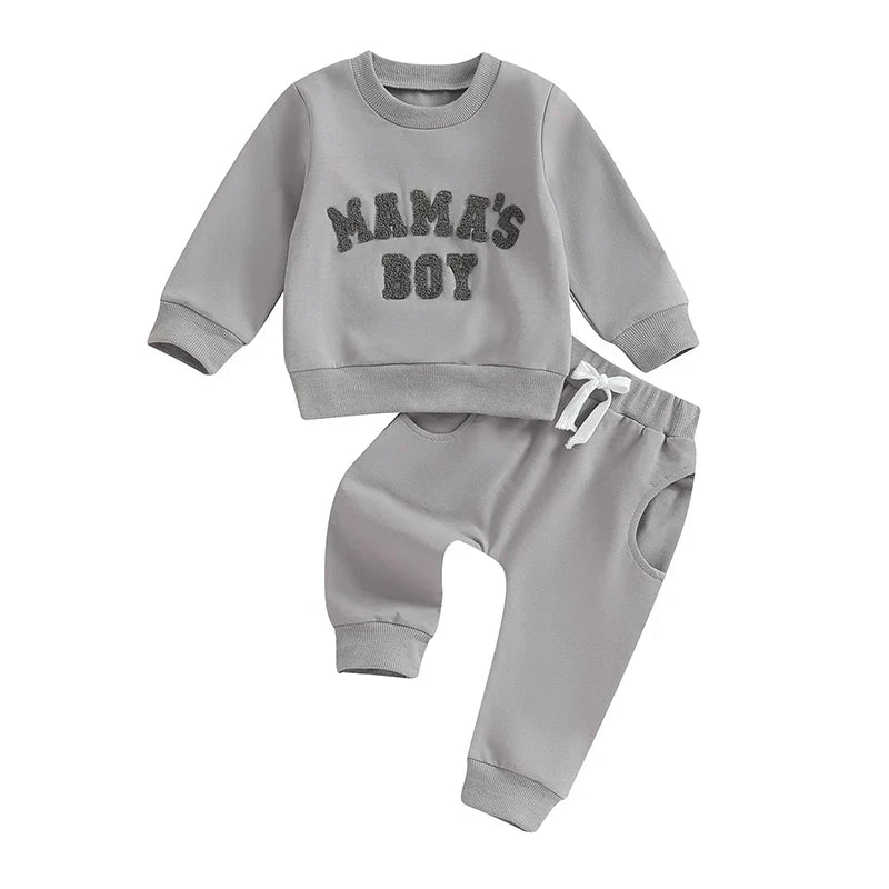 TODDLER BABY BOY 2PCS FALL WINTER OUTFITS LONG SLEEVE LETTER MAMA'S BOY CREWNECK TOP JOGGER PANTS SET