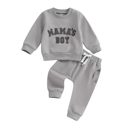 TODDLER BABY BOY 2PCS FALL WINTER OUTFITS LONG SLEEVE LETTER MAMA'S BOY CREWNECK TOP JOGGER PANTS SET