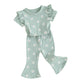 TODDLER KIDS GIRL 2PCS SUMMER OUTFIT RUFFLE SHORT SLEEVE FLORAL FLOWERS PRINT TOP + BELL BOTTOM PANTS SET CLOTHES