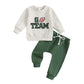 BABY TODDLER BOYS 2PCS GO TEAM FALL OUTFIT FOOTBALL LETTER EMBROIDERY LONG SLEEVE O-NECK TOP AND SOLID COLOR PANTS SET