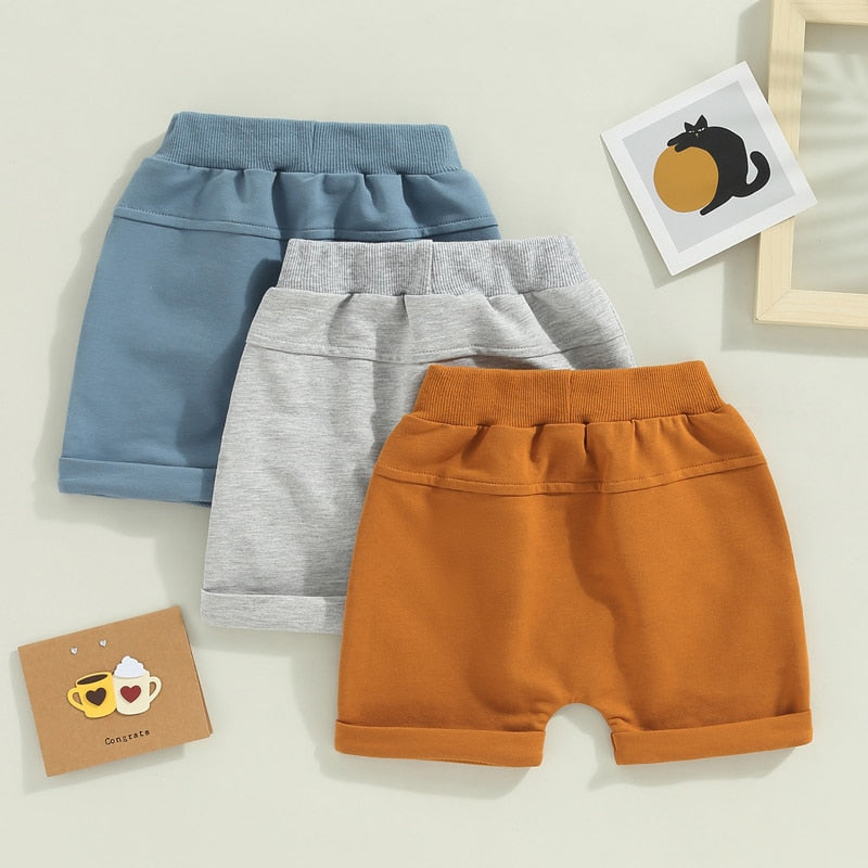 TODDLER BABY KIDS BOYS 3PCS SET SHORTS SOLID COLORS