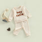 TODDLER BABY GIRL BOY 2PCS HEY CUTIE OUTFIT LONG SLEEVE RIBBED KNIT TOPS PANTS SET