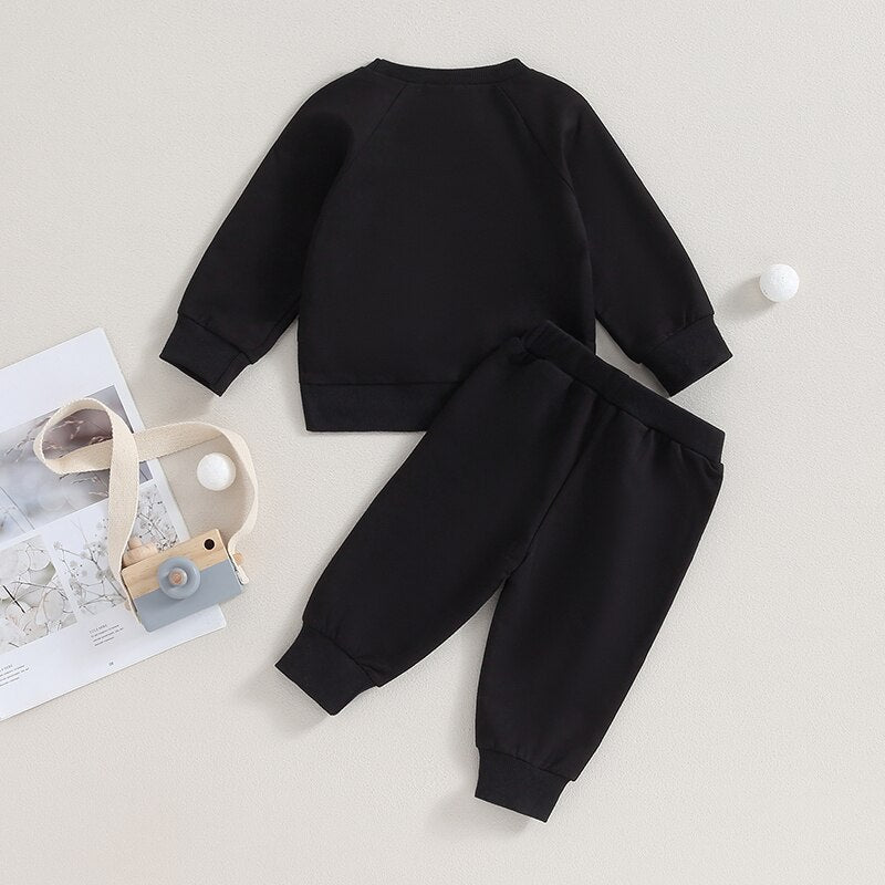 TODDLER BABY BOYS GIRLS 2PCS FALL OUTFITS LONG SLEEVE SPLIT HEM TOPS POCKET PANTS SOLID COLOR CLOTHES SETS