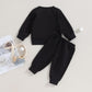 TODDLER BABY BOYS GIRLS 2PCS FALL OUTFITS LONG SLEEVE SPLIT HEM TOPS POCKET PANTS SOLID COLOR CLOTHES SETS
