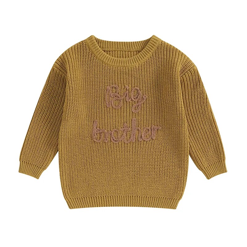 TODDLER KIDS BOYS SWEATERS COTTON LONG SLEEVE LETTER EMBROIDERY BIG BROTHER PULLOVER LOOSE KNITWEAR TOP