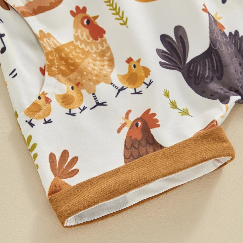 TODDLER BABY BOY 2PCS FARM CLOTHES CHICKENS ANIMALS PRINT SHIRT SHORTS OUTFIT SET