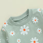 TODDLER KIDS GIRLS 2PCS FALL OUTFIT FLOWER DAISY PRINT LONG SLEEVE CREWNECK TOP ELASTIC WAIST PANTS WITH POCKETS SET