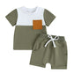 TODDLER BABY BOY 2PCS SUMMER CLOTHES COLOR BLOCK SHORT SLEEVE T-SHIRT SHORTS SET