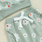 TODDLER KIDS GIRLS 2PCS FALL OUTFIT FLOWER DAISY PRINT LONG SLEEVE CREWNECK TOP ELASTIC WAIST PANTS WITH POCKETS SET