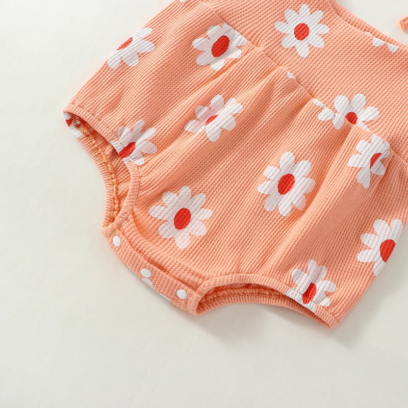 TODDLER BABY GIRL JUMPSUIT SET SUMMER FLORAL PRINT TIE TANK ROMPER STRETCH HEADBAND OUTFIT
