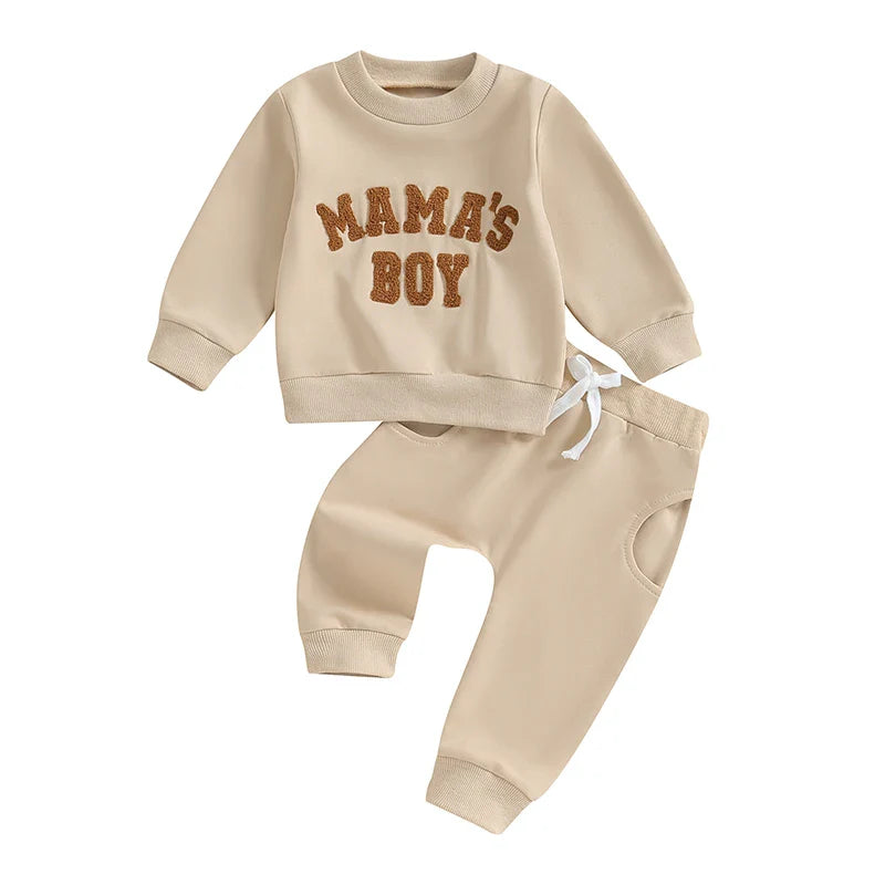 TODDLER BABY BOY 2PCS FALL WINTER OUTFITS LONG SLEEVE LETTER MAMA'S BOY CREWNECK TOP JOGGER PANTS SET