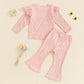 TODDLER KIDS GIRLS 2PCS FALL OUTFIT RUFFLE FLOWER PRINT LONG SLEEVE TOP + FLARE PANTS SET
