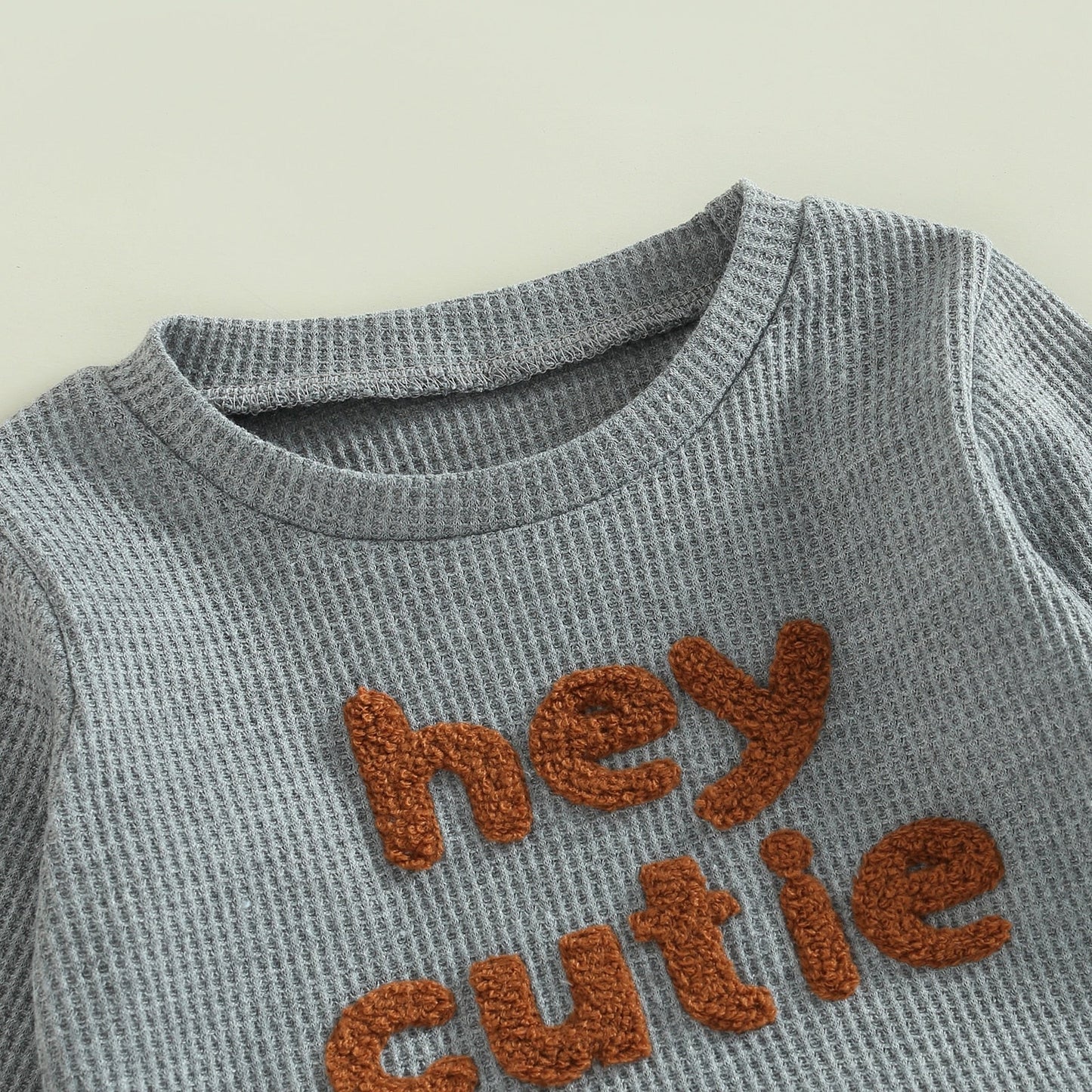 TODDLER BABY GIRL BOY 2PCS HEY CUTIE OUTFIT LONG SLEEVE RIBBED KNIT TOPS PANTS SET