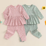 TODDLER KIDS GIRLS 2PCS FALL OUTFIT FLORAL FLOWERS PRINT CREW NECK LONG SLEEVE BABYGIRL TOP ELASTIC WAIST LONG PANTS SET