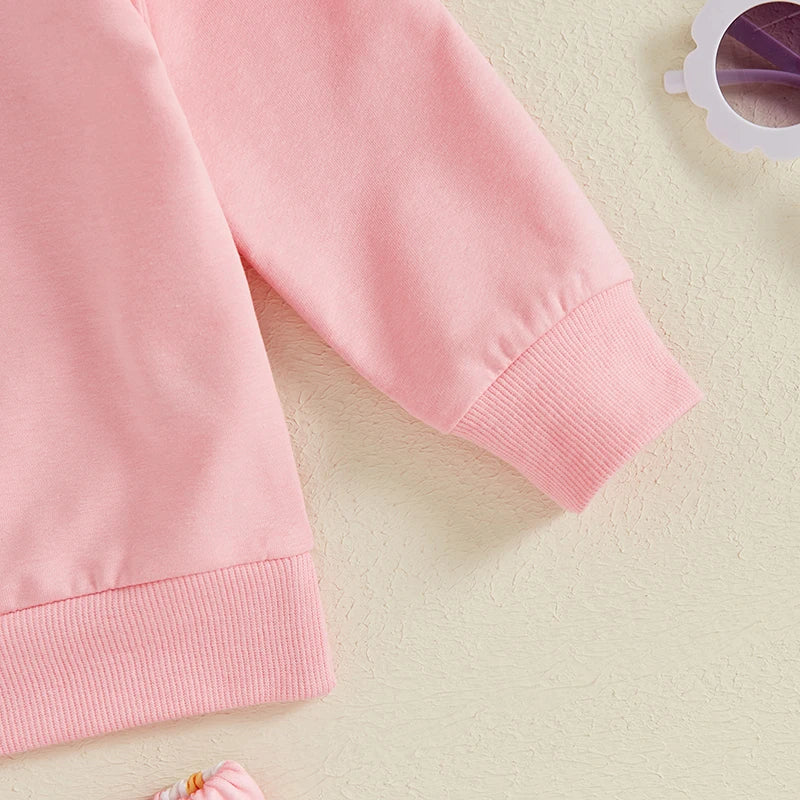 TODDLER KIDS GIRLS 2PCS FALL OUTFIT FLYING SLEEVE SOLID COLOR PULLOVER TOP WITH FLOWER FLORAL FLARED PANTS SET