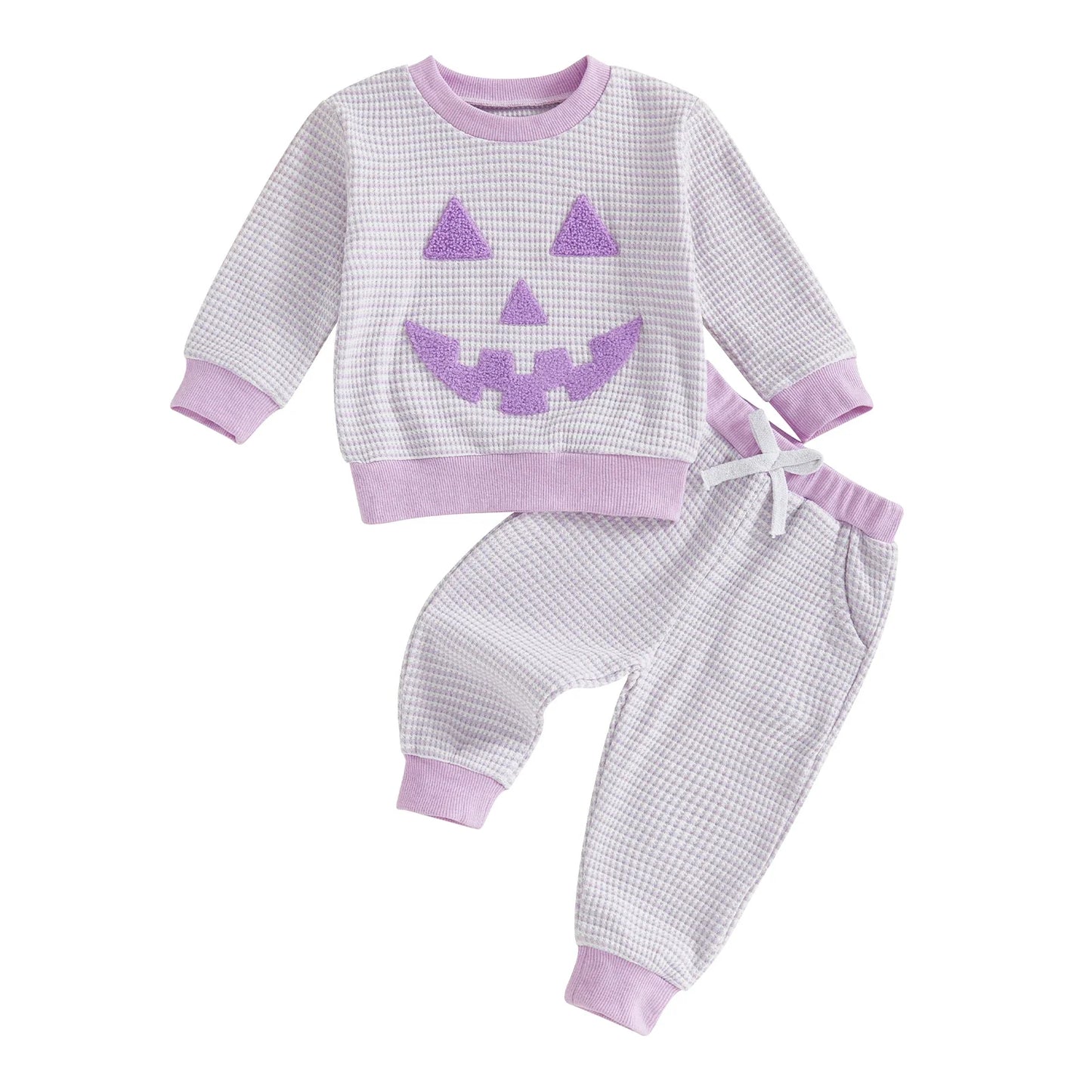 TODDLER BOYS HALLOWEEN 2PCS PANTS SETS LONG SLEEVE O NECK PUMPKIN EMBROIDERY TOPS STRIPED PANTS SETS