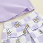 TODDLER KIDS GIRLS 2PCS SUMMER OUTFIT MESH FLOWER SLEEVE RIBBED TOP FLORAL CHECKER PRINT SKIRT SET