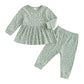 TODDLER KIDS GIRLS 2PCS FALL OUTFIT FLORAL FLOWERS PRINT CREW NECK LONG SLEEVE BABYGIRL TOP ELASTIC WAIST LONG PANTS SET
