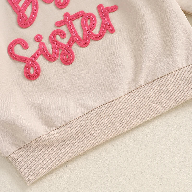 TODDLER KIDS GIRLS BIG SISTER LONG SLEEVE CREWNECK LETTER EMBROIDERY LOOSE FIT PULLOVER TOP