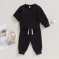 TODDLER BABY BOYS GIRLS 2PCS FALL OUTFITS LONG SLEEVE SPLIT HEM TOPS POCKET PANTS SOLID COLOR CLOTHES SETS
