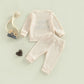 TODDLER BABY GIRL BOY 2PCS HEY CUTIE OUTFIT LONG SLEEVE RIBBED KNIT TOPS PANTS SET