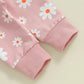 TODDLER KIDS GIRLS 2PCS FALL OUTFIT FLOWER DAISY PRINT LONG SLEEVE CREWNECK TOP ELASTIC WAIST PANTS WITH POCKETS SET