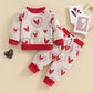 TODDLER BABY BOY GIRL 2PCS VALENTINE’S DAY OUTFIT LONG SLEEVE HEART TOP + PANTS SET