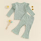 TODDLER KIDS GIRLS 2PCS FALL OUTFIT RUFFLE FLOWER PRINT LONG SLEEVE TOP + FLARE PANTS SET