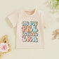 TODDLER KIDS GIRLS IN MY PRESCHOOL ERA BACK TO SCHOOL COLORFUL LETTER & FLORAL FLOWERS PRINT ROUND NECK SHORT SLEEVE TOP
