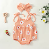 TODDLER BABY GIRL JUMPSUIT SET SUMMER FLORAL PRINT TIE TANK ROMPER STRETCH HEADBAND OUTFIT