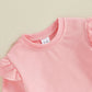 TODDLER KIDS GIRLS 2PCS FALL OUTFIT FLYING SLEEVE SOLID COLOR PULLOVER TOP WITH FLOWER FLORAL FLARED PANTS SET