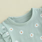 TODDLER KIDS GIRL 2PCS SUMMER OUTFIT RUFFLE SHORT SLEEVE FLORAL FLOWERS PRINT TOP + BELL BOTTOM PANTS SET CLOTHES