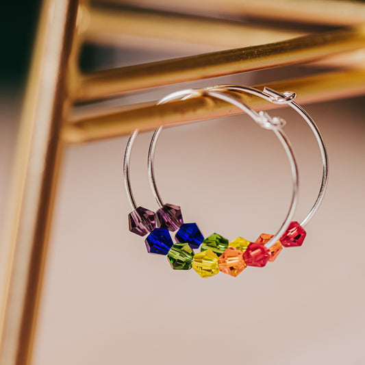 RAINBOW CRYSTAL DAINTY HOOP EARRINGS