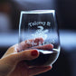 TAKING IT NICE & EASY - SEA TURTLE STEMLESS WINE GLASS - LARGE GLASSWARE - UNIQUE FUNNY ETCHED TURTLES GIFT GLASSES