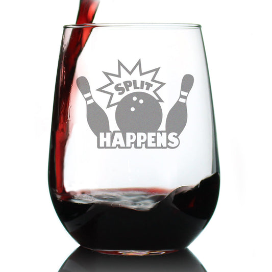 SPLIT HAPPENS - STEMLESS WINE GLASS - FUNNY BOWLING THEMED GIFTS AND DECOR FOR BOWLERS - LARGE 17 OZ GLASS