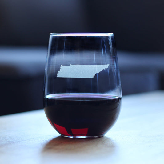 TENNESSEE STATE OUTLINE STEMLESS WINE GLASS - STATE THEMED DRINKING DECOR AND GIFTS FOR TENNESSEAN WOMEN & MEN - LARGE 17 OZ GLASSES