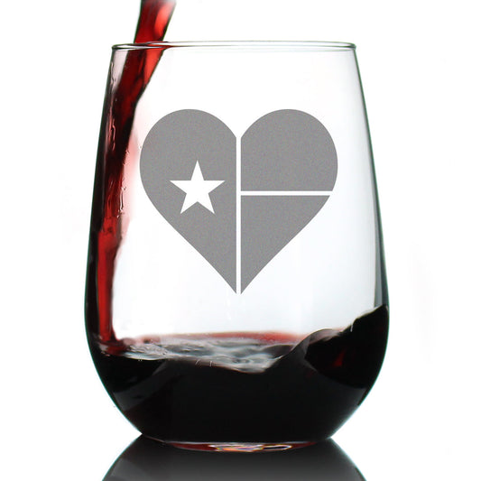 TEXAS FLAG HEART – CUTE FUNNY STEMLESS WINE GLASS, LARGE 17 OUNCES, ETCHED SAYINGS, GIFT BOX
