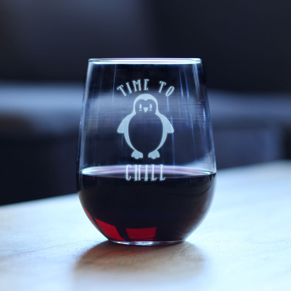 TIME TO CHILL - STEMLESS WINE GLASS - FUNNY CUTE PENGUIN THEMED GIFTS AND DECOR - LARGE 17 OZ
