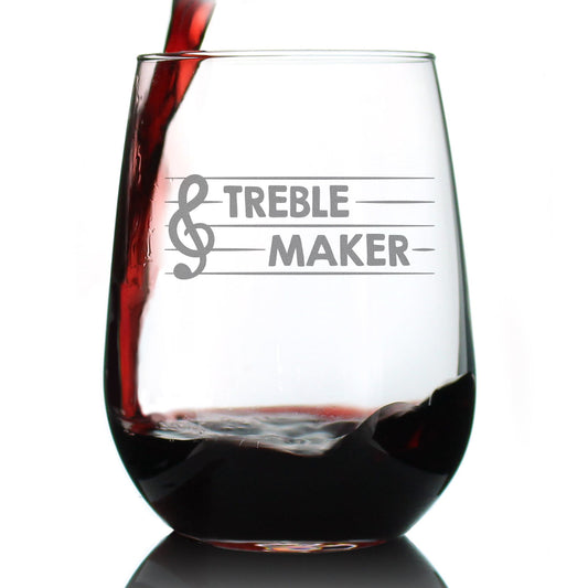 TREBLE MAKER – STEMLESS WINE GLASS - CUTE FUNNY MUSIC TEACHER GIFTS FOR WOMEN AND MEN - FUN UNIQUE MUSICAL DECOR - LARGE