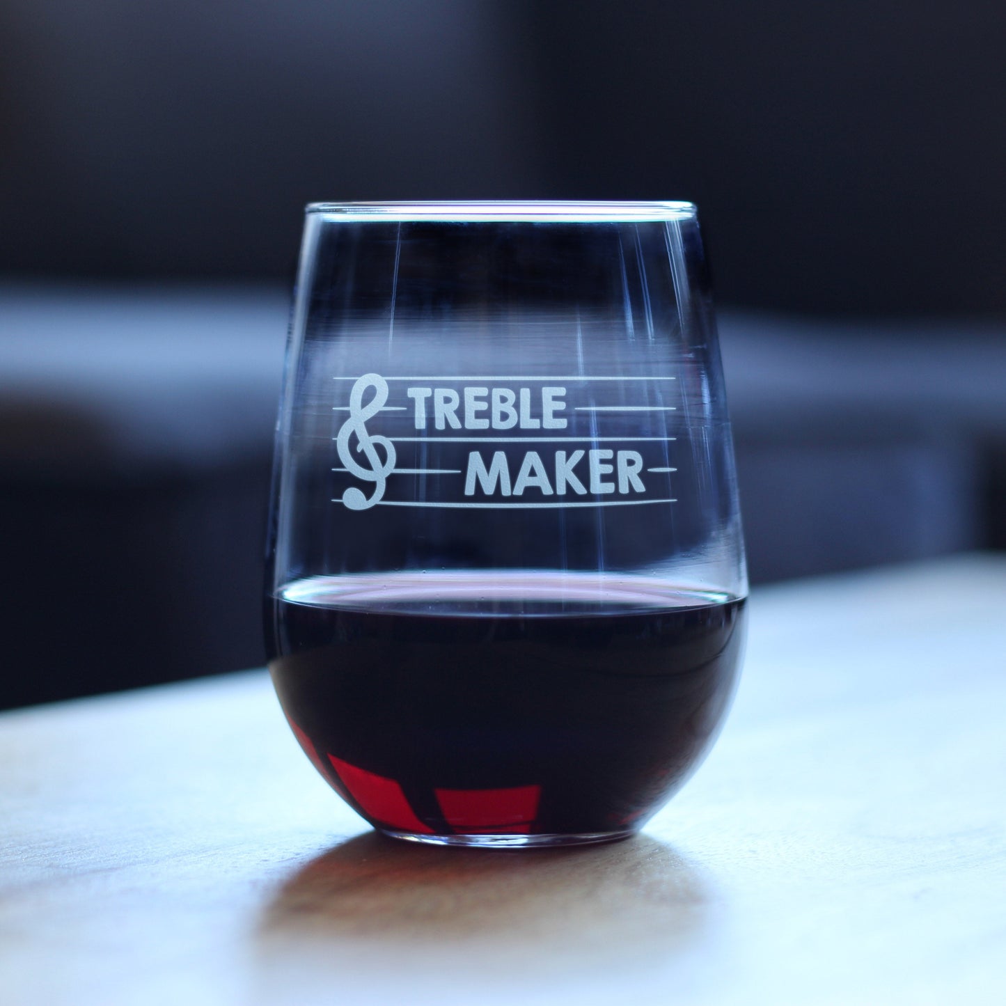 TREBLE MAKER – STEMLESS WINE GLASS - CUTE FUNNY MUSIC TEACHER GIFTS FOR WOMEN AND MEN - FUN UNIQUE MUSICAL DECOR - LARGE