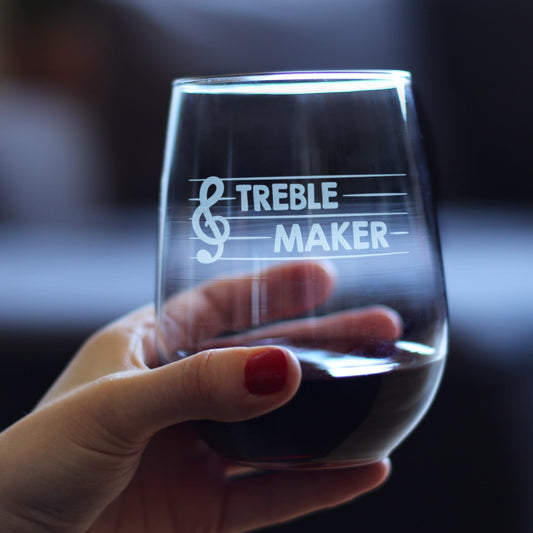 TREBLE MAKER – STEMLESS WINE GLASS - CUTE FUNNY MUSIC TEACHER GIFTS FOR WOMEN AND MEN - FUN UNIQUE MUSICAL DECOR - LARGE