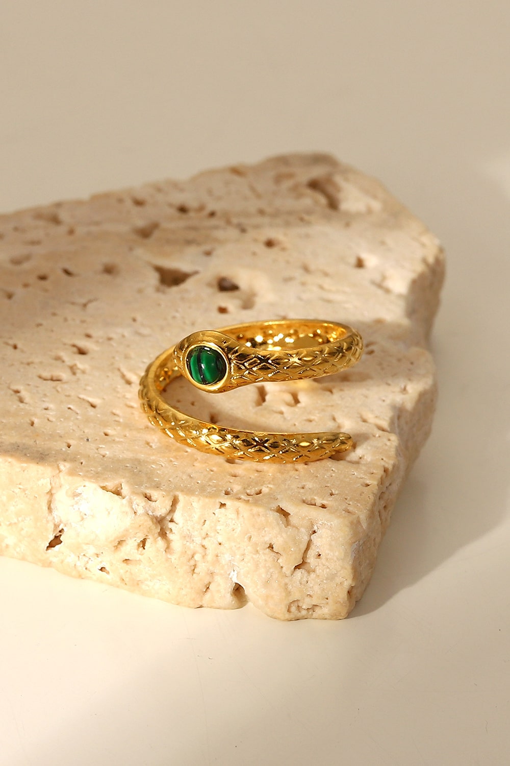 SNAKE CHARMER MALACHITE SNAKE-SHAPED BYPASS RING-Thriftique Marketplace