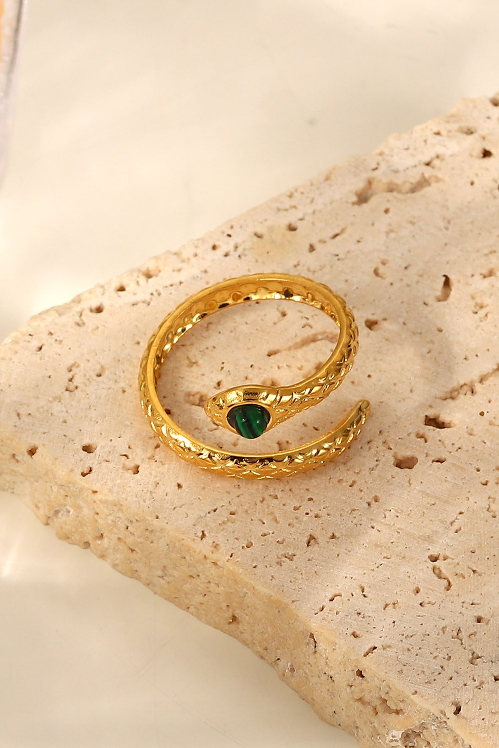 SNAKE CHARMER MALACHITE SNAKE-SHAPED BYPASS RING-Thriftique Marketplace