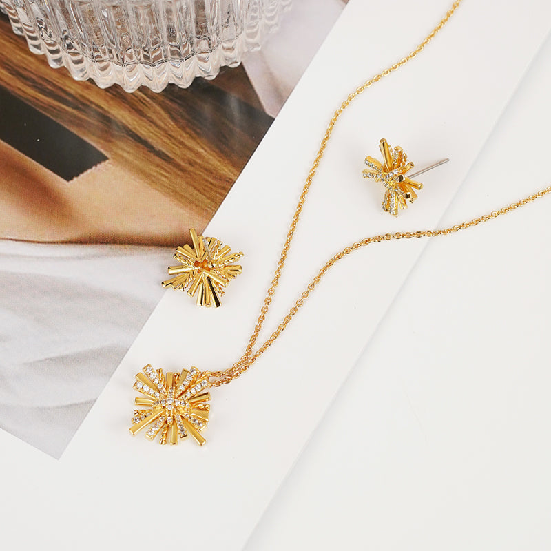 STARBURST GOLD-PLATED EARRINGS AND NECKLACE SET-Thriftique Marketplace