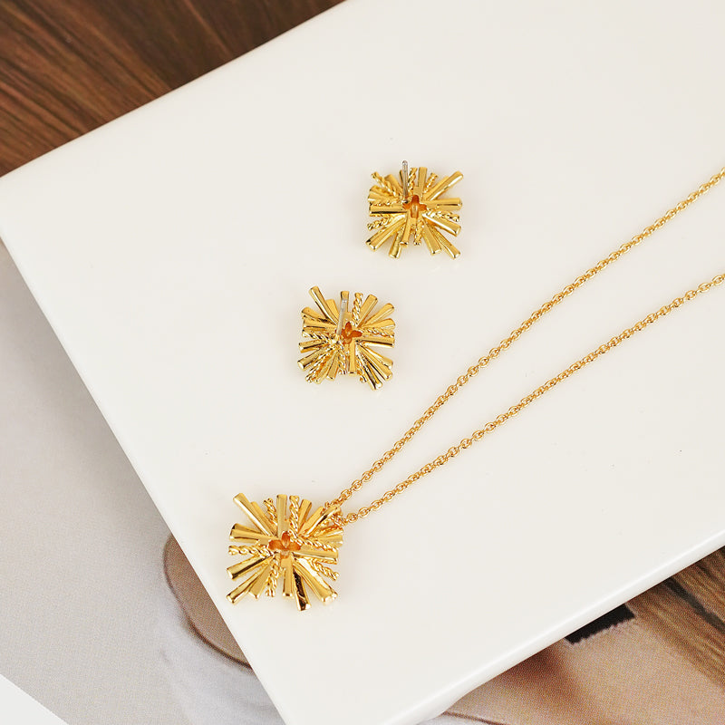 STARBURST GOLD-PLATED EARRINGS AND NECKLACE SET-Thriftique Marketplace