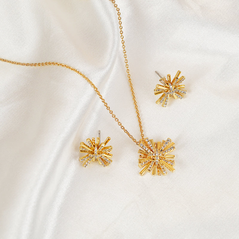 STARBURST GOLD-PLATED EARRINGS AND NECKLACE SET-Thriftique Marketplace